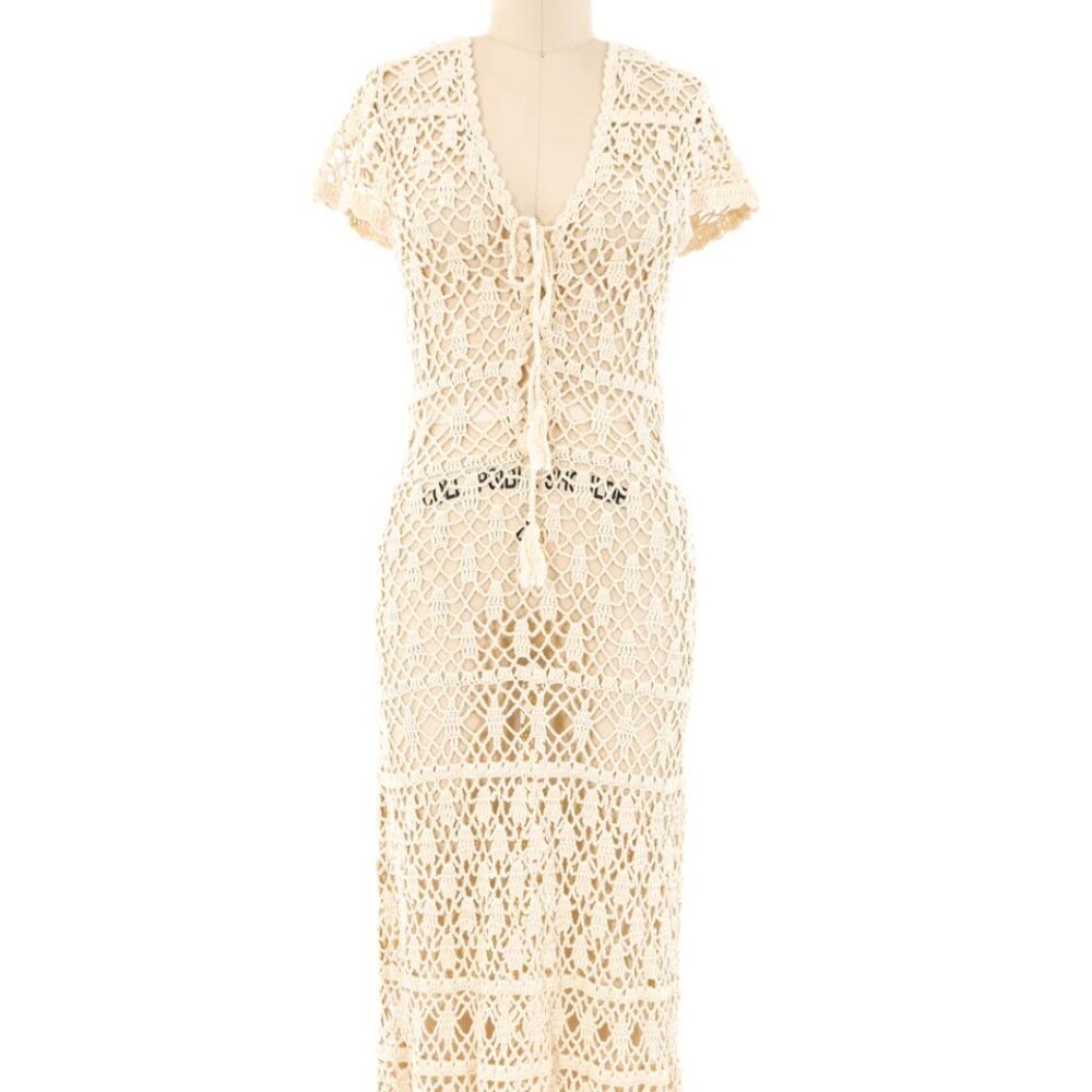 Vintage cream Crochet MAXI Dress ARCADE VINTAGE $148 - Picture 3 of 6